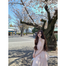 批发CloudSweet白云甜 微风香水 气质挂脖雪纺<b class='q'>连衣裙</b>女百褶裙无袖长裙