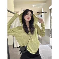 批发大码显白配色织双纱连帽长袖t恤女<b class='q'>宽松</b>休闲垂顺<b class='q'>韩版</b>百搭上衣