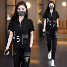 批发实拍<b class='q'>大码</b>套装女2026夏季新款潮牌运动拼接显瘦时尚休闲运动两件套