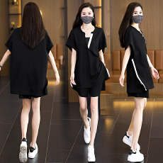 批发实拍2026<b class='q'>大码</b>女装夏新款运动休闲时尚宽松显瘦上衣短裤两件套