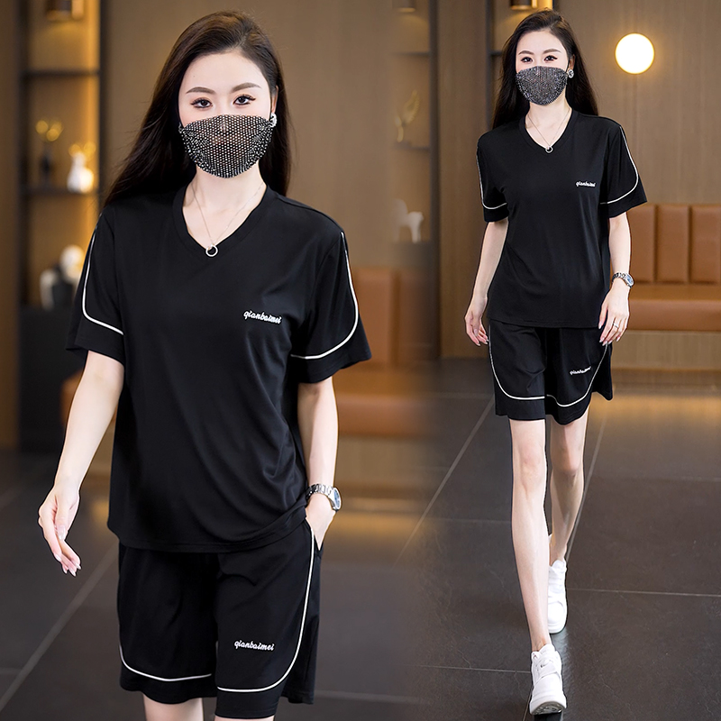 MY11141# 大码夏季时尚休闲绣花宽松短袖短裤穿搭两件套装女裝貨源服裝...