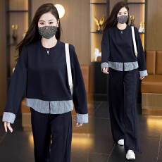 批发实拍2026<b class='q'>大码</b>女装春季新款休闲时尚宽松显瘦圆领上衣阔腿裤套装