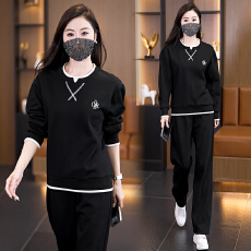 批发实拍2026<b class='q'>大码</b>女装春新款运动休闲圆领时尚宽松显瘦上衣长裤两件套