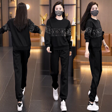 批发实拍<b class='q'>大码</b>女装重工烫钻2026年春季新款时尚套装显瘦减龄两件套女