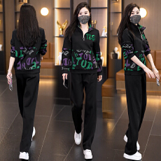 批发实拍2026<b class='q'>大码</b>女装春新款运动休闲v领时尚宽松显瘦印花两件套