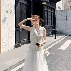 批发法式轻熟风套装女2026夏无袖<b class='q'>西装</b>马甲配网纱半身裙气质显瘦两件套
