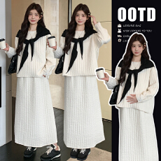 批发现实拍秋冬<b class='q'>新款</b>高级感纯色夹棉套装套头上衣＋<b class='q'>半身裙</b>+披肩三件套