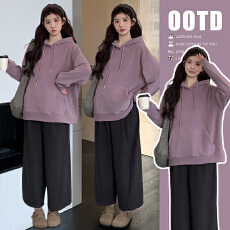 现实拍冬季新款加厚保暖双面绒连帽卫衣➕加厚呢子裤子套装女