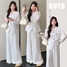 批发实拍现  孕妇气质时尚麻感开衫长袖＋休闲裤子套装女