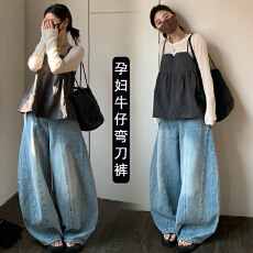 批发新款  春季新款<b class='q'>孕妇</b><b class='q'>洗</b>水弯刀牛仔裤女