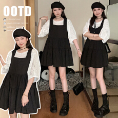 新款 孕妇甜美设计感五分袖上衣＋背带裙子套装女