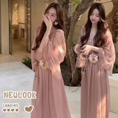 新款 孕妇清冷风V领优雅两件套连衣裙子女