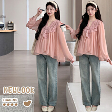 实拍现 孕妇大码甜美衬衫＋吊带两件套上衣