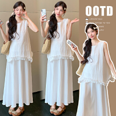 批发实拍  孕妇<b class='q'>甜美</b>花边无袖上衣半身裙套装女