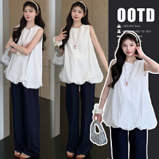 实拍 孕妇甜美花苞上衣抽绳裤子套装女