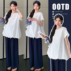 实拍 孕妇甜美简约娃娃衫＋阔腿裤套装女