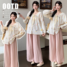 批发实拍  <b class='q'>孕妇</b><b class='q'>刺绣</b>娃娃衫<b class='q'>上衣</b>＋直筒裤子套装女