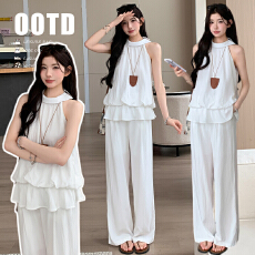 批发实拍现    孕妇洋气设计感气质慵懒挂脖无袖上衣阔腿裤套装女