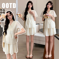 批发实拍现  孕妇大码甜美<b class='q'>蕾丝</b>短袖＋<b class='q'>短裤</b>套装女