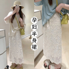 批发现现  孕妇重工蕾丝刺绣直筒半身裙女