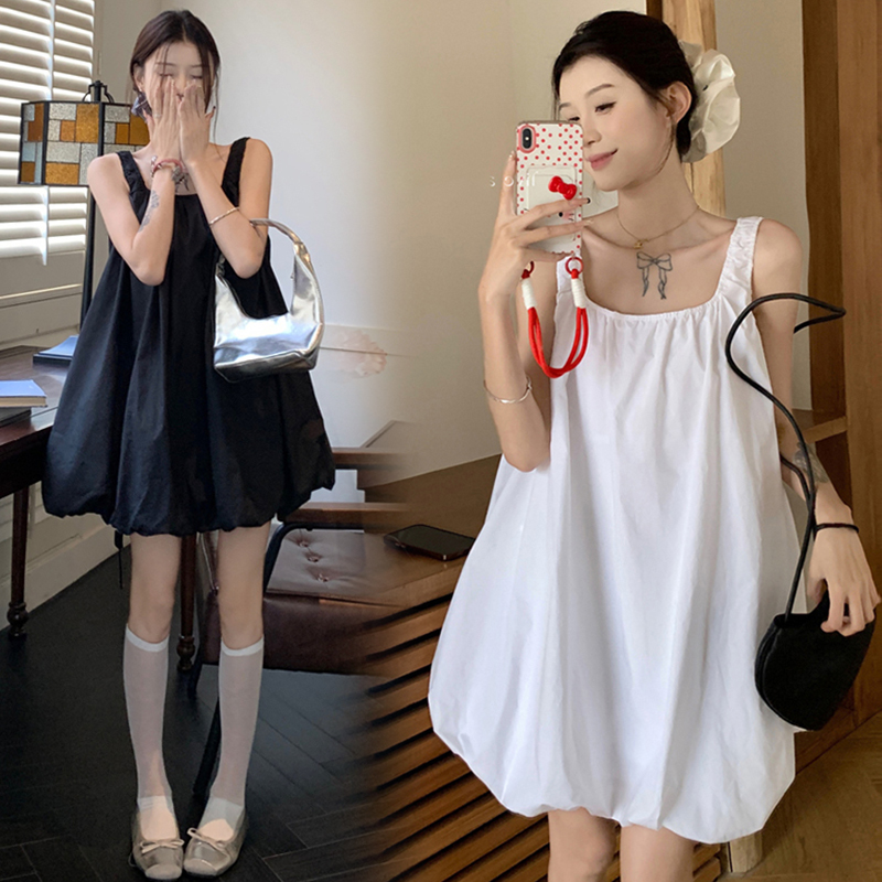 지금 임산부 미니멀리즘 한 부서 꽃밭 조끼 스커트 루즈핏 슬림해 보이는 프랑스식 슬립 셔츠 드레스