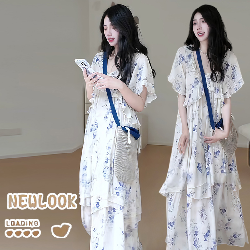 임산부 빅 사이즈 휴가 바람 한 부서 프린트 루즈핏 슬림해 보이는 디자인 센스 드레스