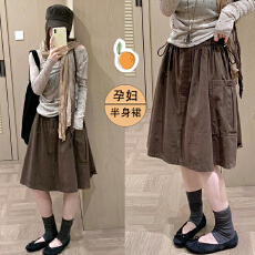 批发新款  秋季工装韩系高腰显瘦<b class='q'>百搭</b>A字休闲大口袋半身裙