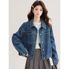 批发蓝色复古<b class='q'>牛仔</b>外套女春秋2025新款小个子短款休闲宽松显瘦夹克上衣