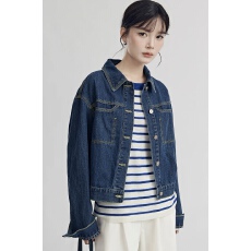批发深蓝色<b class='q'>牛仔</b>外套女2025新款秋小众复古明线宽松休闲上衣