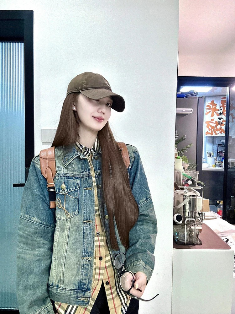 tenpsen 가을 겨울 워싱 레트로 데님 재킷 다용도 루즈핏 캐주얼 워크웨어 기초 폴로 칼라 쇼트 스타일 재킷