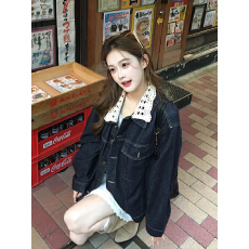 批发美式复古<b class='q'>蕾丝</b>翻领牛仔外套女2025年新款小众设计感休闲夹克