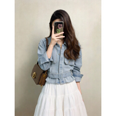 批发2026超火减龄小个子高端精致水洗牛仔<b class='q'>短款</b>正肩收腰夹克外套女春季