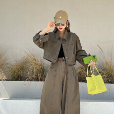 批发韩版新款春款两件套洋气休闲夹克早春2026外套+休闲裤牛仔<b class='q'>套装</b>