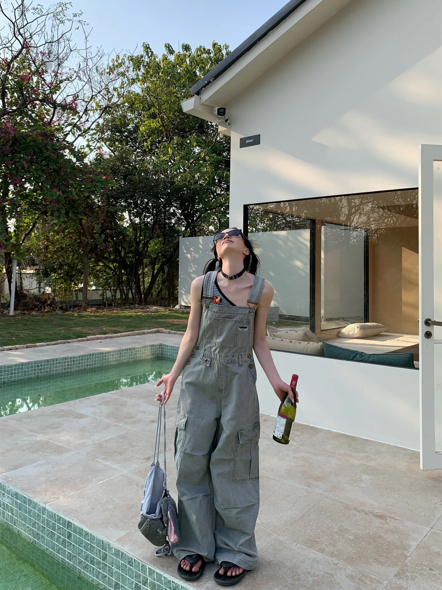 아메리칸 레트로 워싱 워크웨어 멜빵 바지 여성 2026 새로운 디자인 센스 주머니 루즈핏 와이드 레그 팬츠