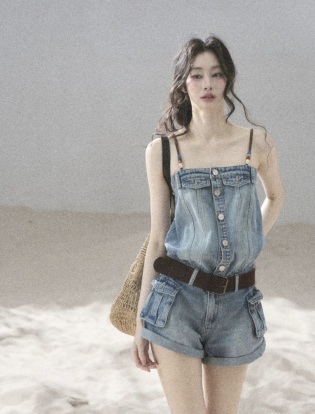 aomalm 덜 또한 눈 이동 해변가 걷기 아메리칸 데님 점프 슈트 여름 원피스 반바지 워크웨어 점프 슈트 바지