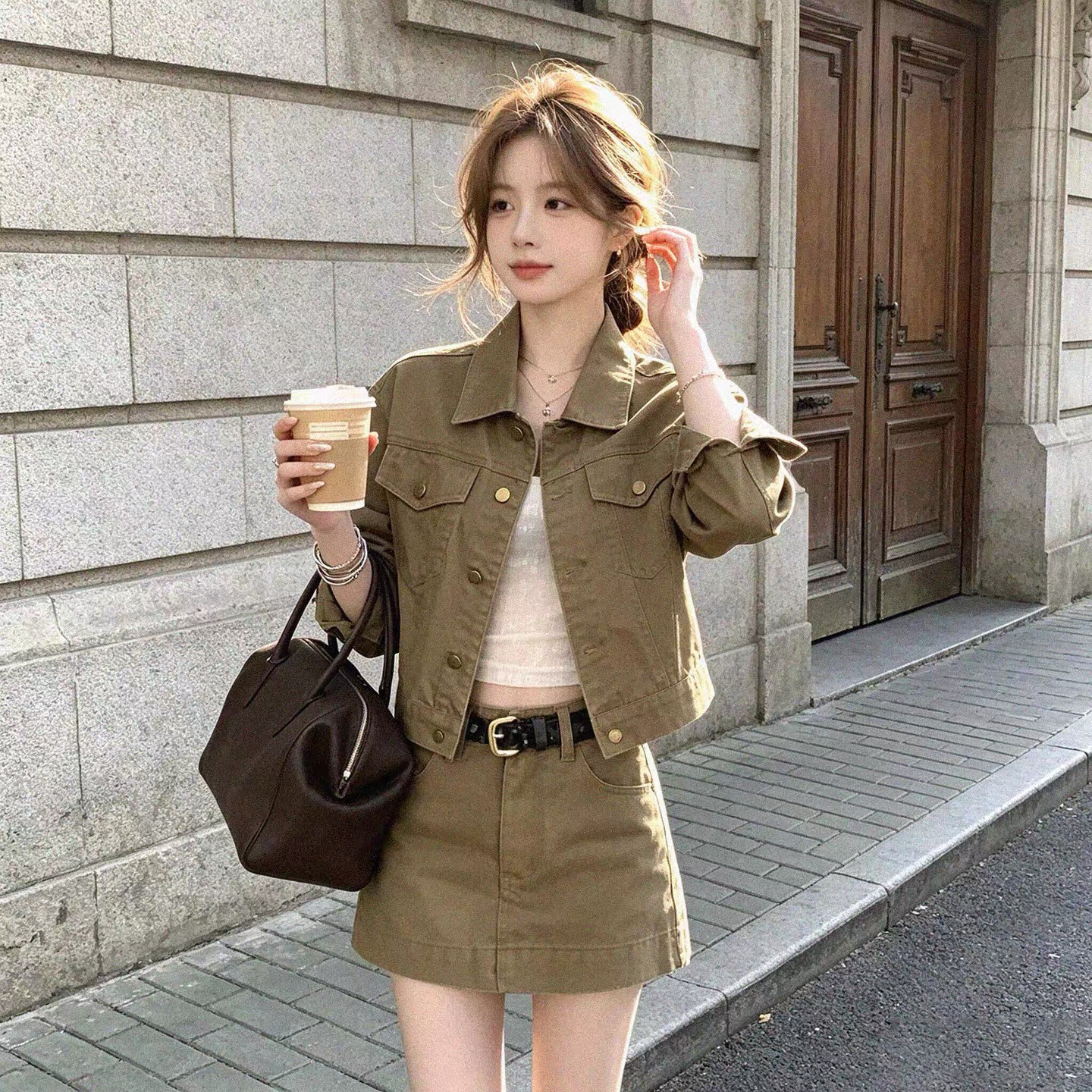 BY32199# 美式复古卡其...