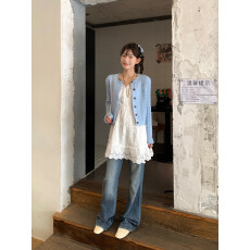批发刺绣蓝色麻花针织开衫女2025秋季新款宽松绣花<b class='q'>毛衣</b>长袖外穿小件