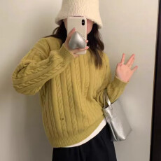 批发韩版绵羊毛麻花毛衣女套头秋冬季新款宽松复古软糯针织羊毛衫