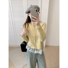 批发拼接圆领毛衣外套女<b class='q'>春</b>季2025新款设计感洋气减龄针织开衫上衣