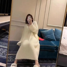 批发水貂毛长款过膝毛针织<b class='q'>连衣裙</b>女秋冬新款宽松慵懒气质毛衣网红<b class='q'>长裙</b>