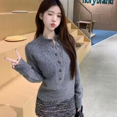 批发半开领修身长袖毛衣<b class='q'>女</b>2024秋季新款复古时尚百搭套头<b class='q'>针织</b>衫潮