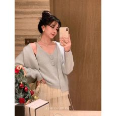 批发法式甜美立体花朵重工钉珠毛衣<b class='q'>女</b>新款内搭吊带<b class='q'>开衫</b>银丝闪闪两件套