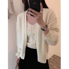 批发秋冬款蕾丝背心吊带+浣熊绒羊毛<b class='q'>针织</b><b class='q'>开衫</b><b class='q'>女</b>韩版精致软糯毛衣套装