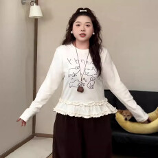 批发<b class='q'>大码</b>设计感印花长袖t恤<b class='q'>打底衫</b>女冬季胖mm宽松显瘦叠穿内搭上衣