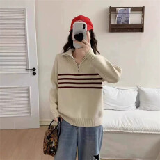 批发气加厚半拉链条纹针织衫女款2025秋冬爆款新款秋冬季毛衣打底