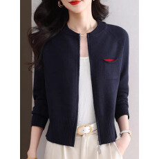 批发拉链高腰针织开衫外套女春秋2025年新款高级感小个子毛衣短款