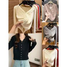 批发十三行设计感蕾丝拼接V领毛衣女冬季加厚韩版修身显瘦长袖<b class='q'>针织衫</b>