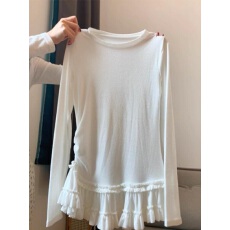 批发大码 芭蕾风蕾丝花边下摆内搭打底女秋<b class='q'>冬</b>修身显瘦长袖t恤上衣