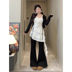 批发大码 连衣裙40开衫20法式波点吊带裙两件套微胖显瘦遮肉穿搭套装