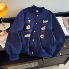 批发实拍纯棉华棉复合春秋新款少女学生刺绣<b class='q'>卫衣</b>女薄款外套棒球服上衣